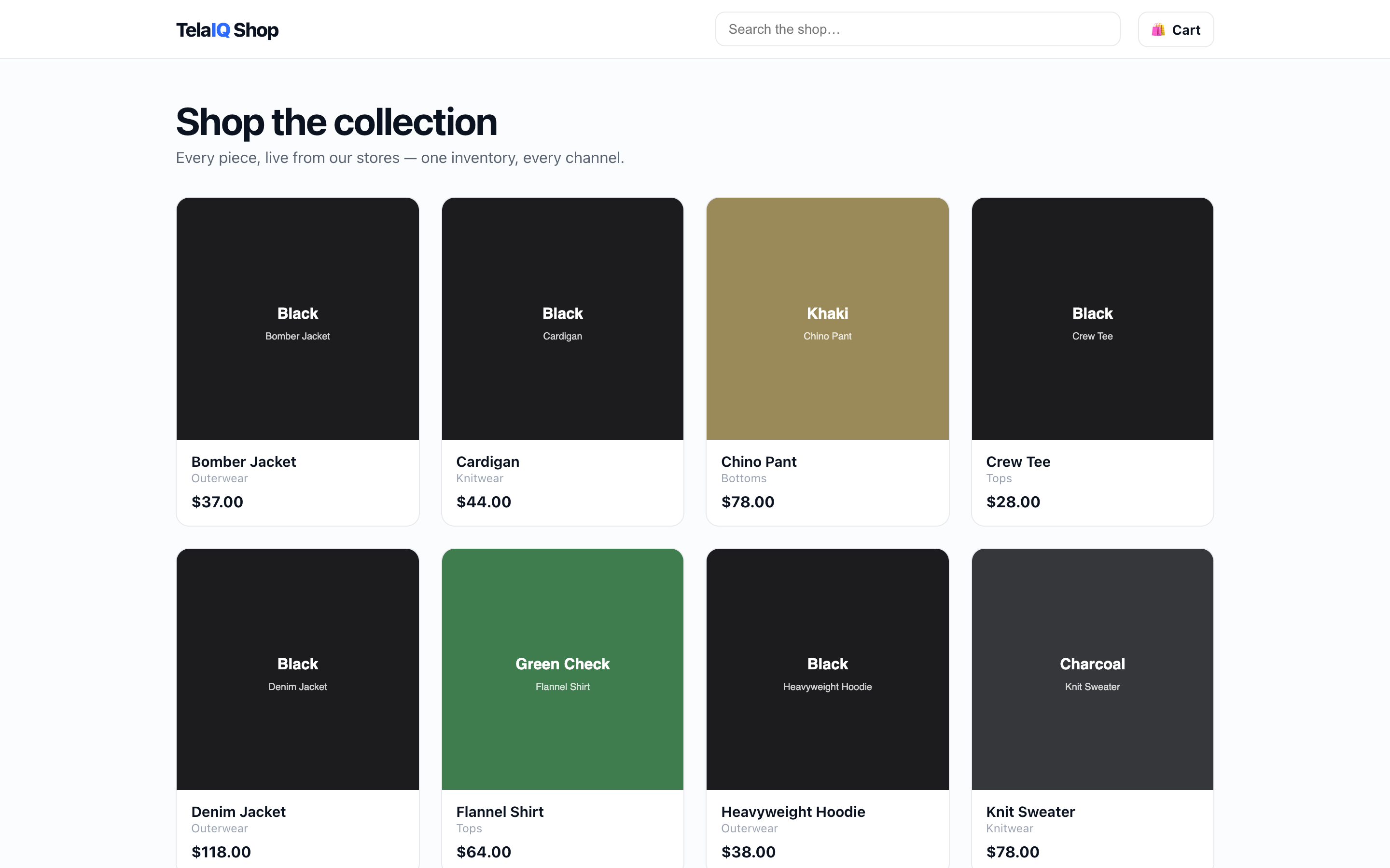 The TelaIQ storefront — your own online store on the register's inventory